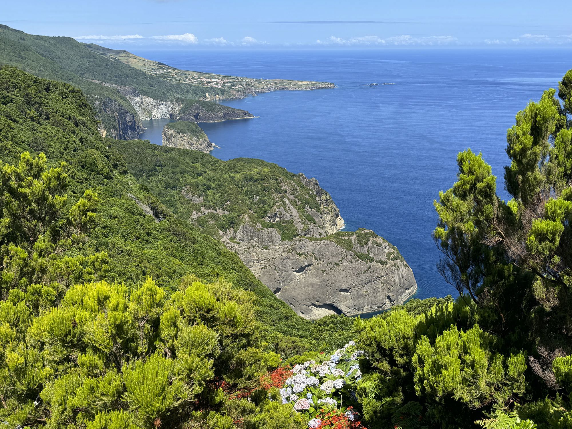 Der Blick entlang der Nordküste reicht bis nach Ponta Delgada